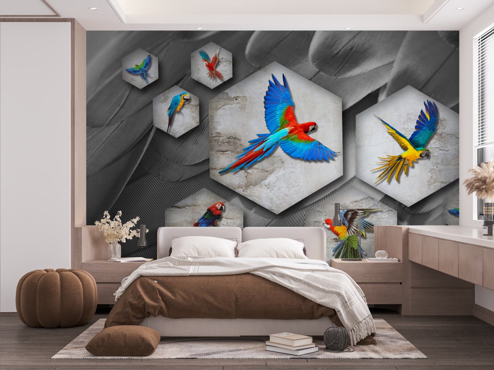 Fotobehang verschillende soorten gekleurde papegaaien