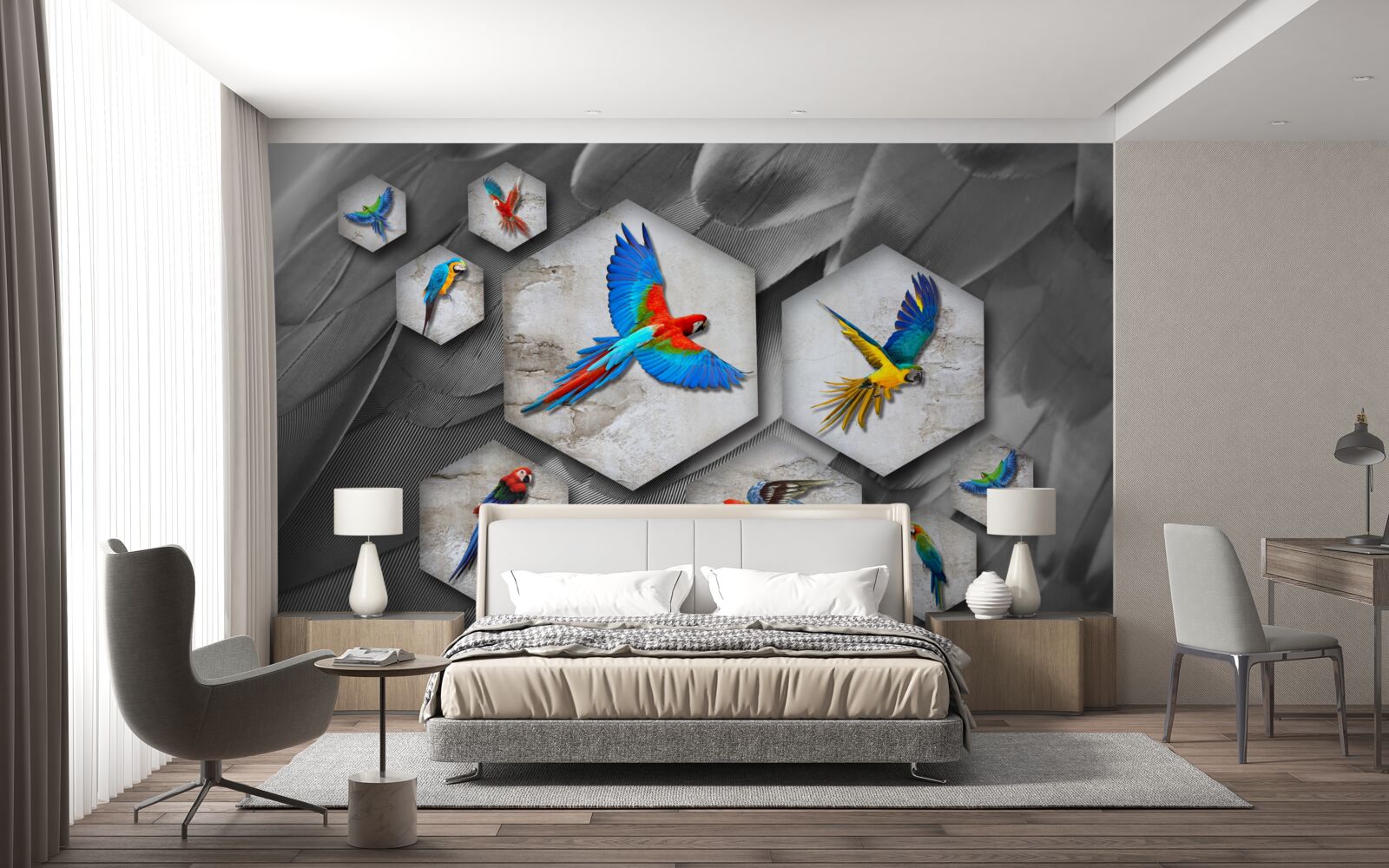 Fotobehang verschillende soorten gekleurde papegaaien