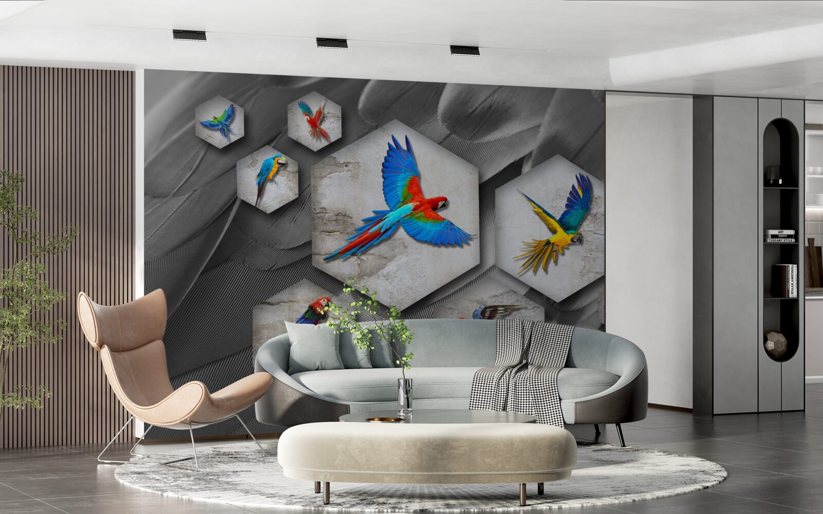 Fotobehang verschillende soorten gekleurde papegaaien