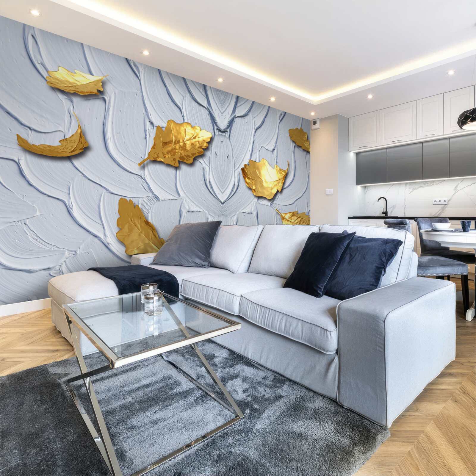 Fotobehang gouden bladeren nestelen zich op het wateroppervlak