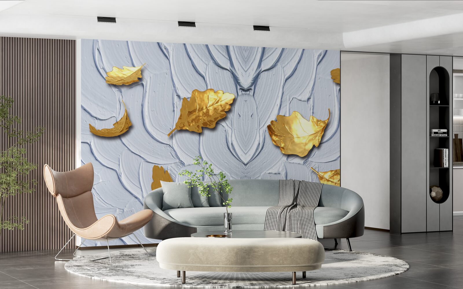 Fotobehang gouden bladeren nestelen zich op het wateroppervlak