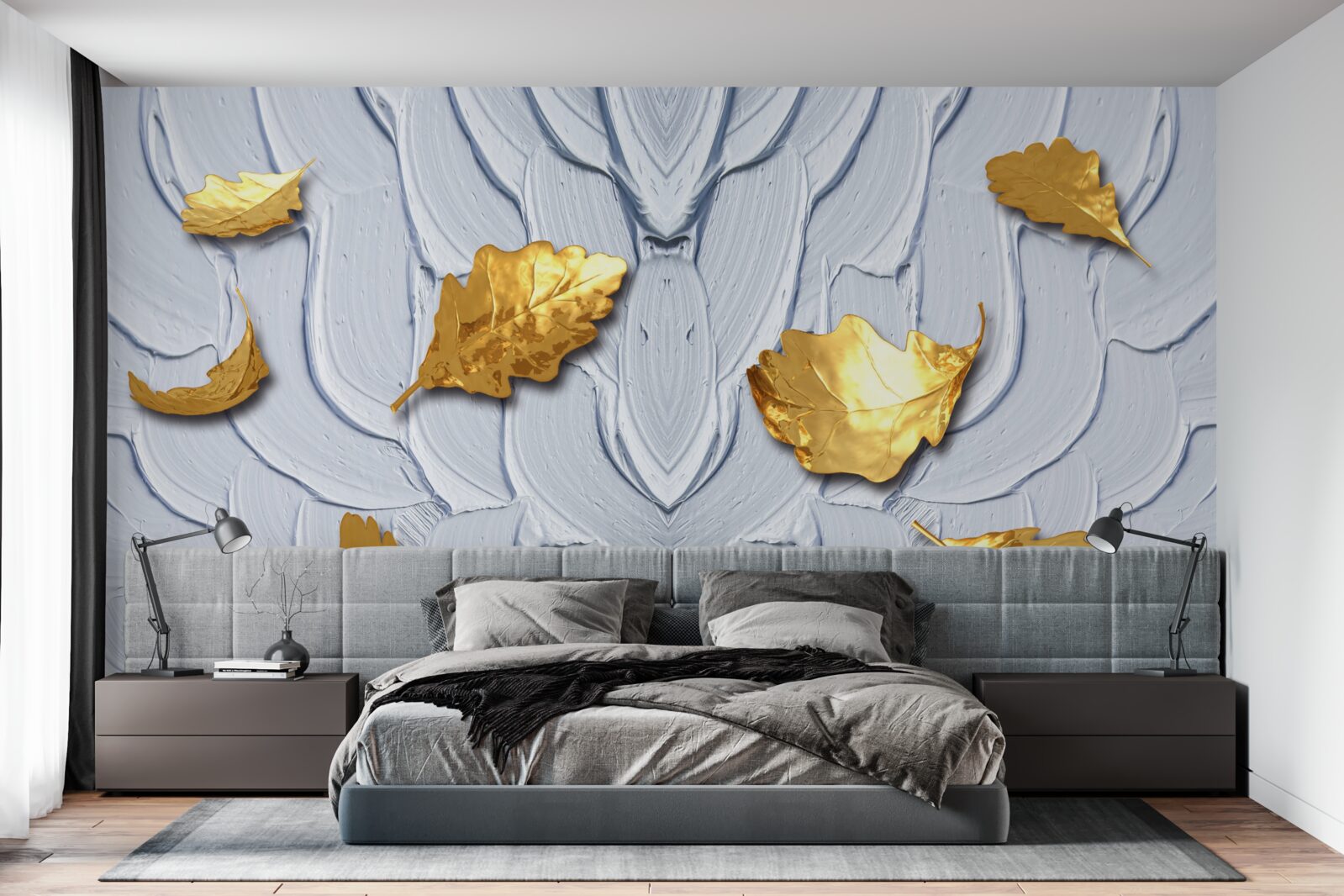 Fotobehang gouden bladeren nestelen zich op het wateroppervlak