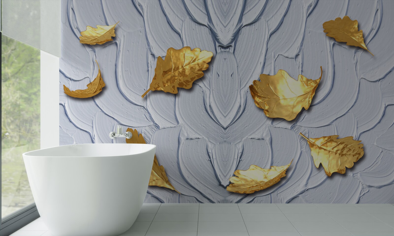 Fotobehang gouden bladeren nestelen zich op het wateroppervlak