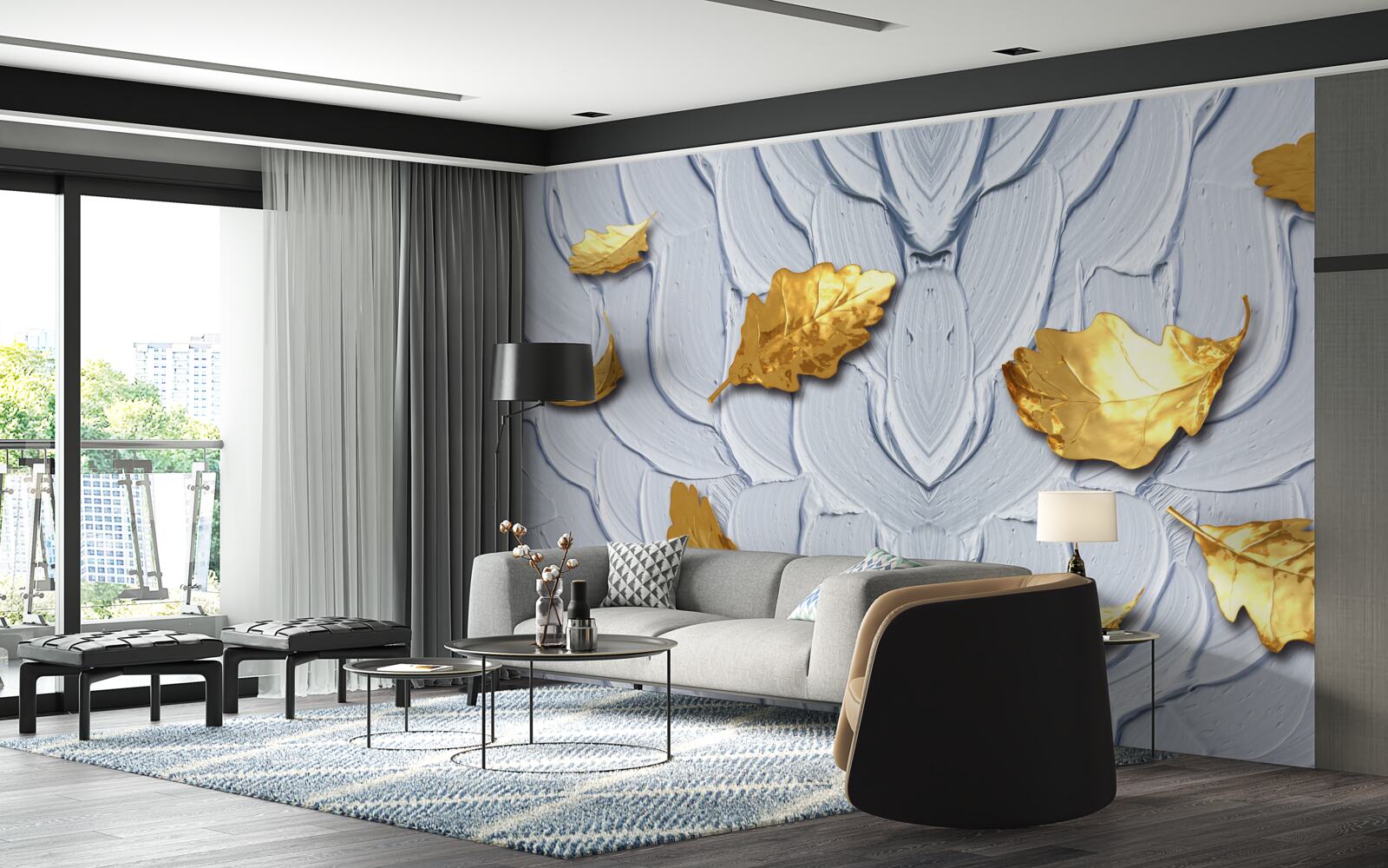 Fotobehang gouden bladeren nestelen zich op het wateroppervlak