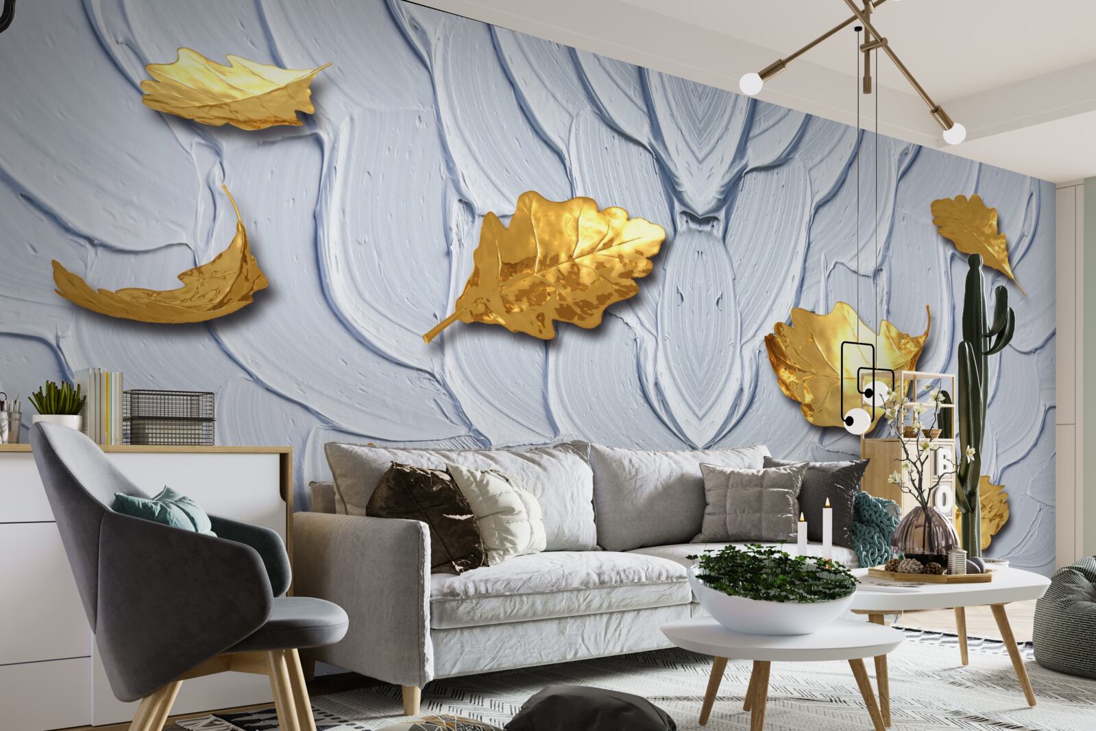 Fotobehang gouden bladeren nestelen zich op het wateroppervlak