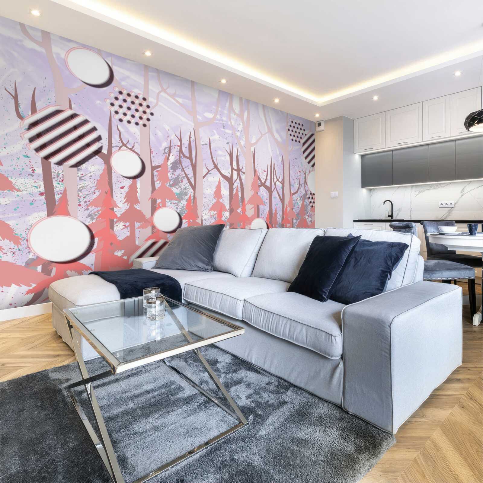 Fotobehang abstracte roze bladeren van een herfstbos