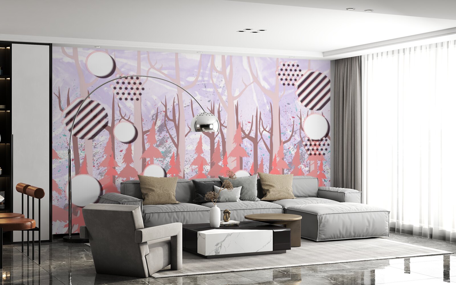 Fotobehang abstracte roze bladeren van een herfstbos