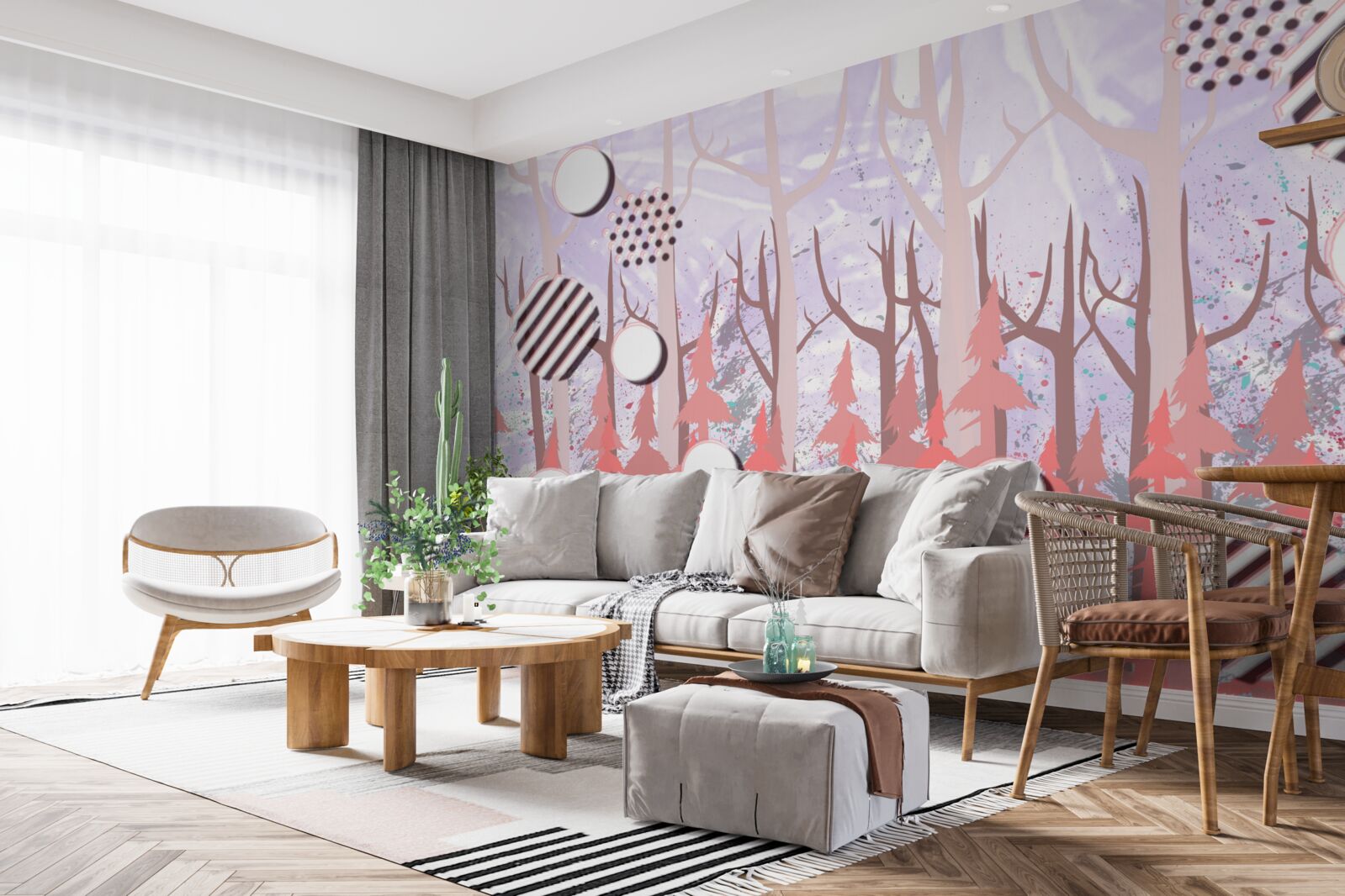 Fotobehang abstracte roze bladeren van een herfstbos