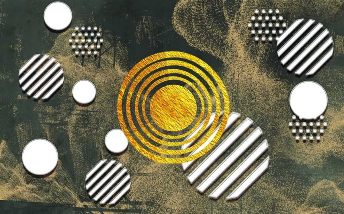 Fotobehang samensmelting van verschillende vormen op een mistige achtergrond