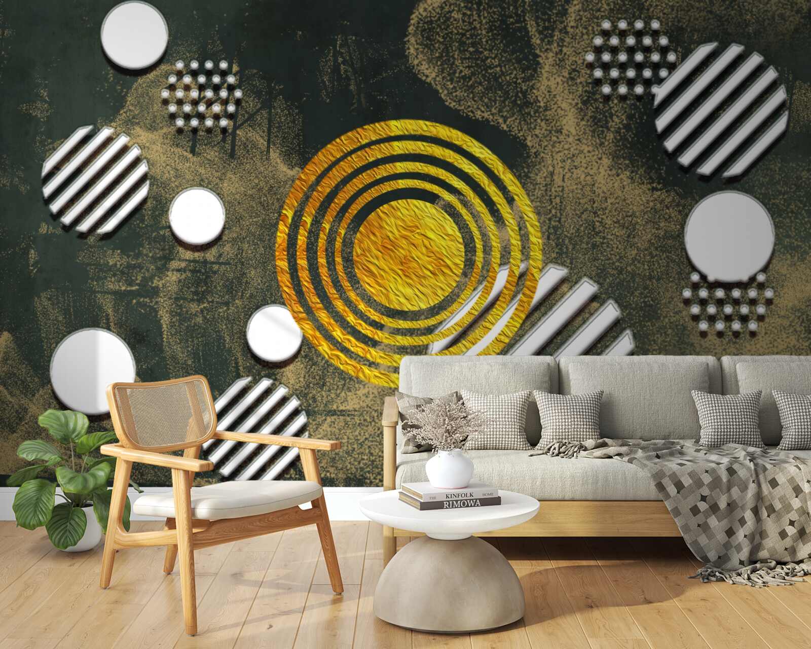 Fotobehang samensmelting van verschillende vormen op een mistige achtergrond