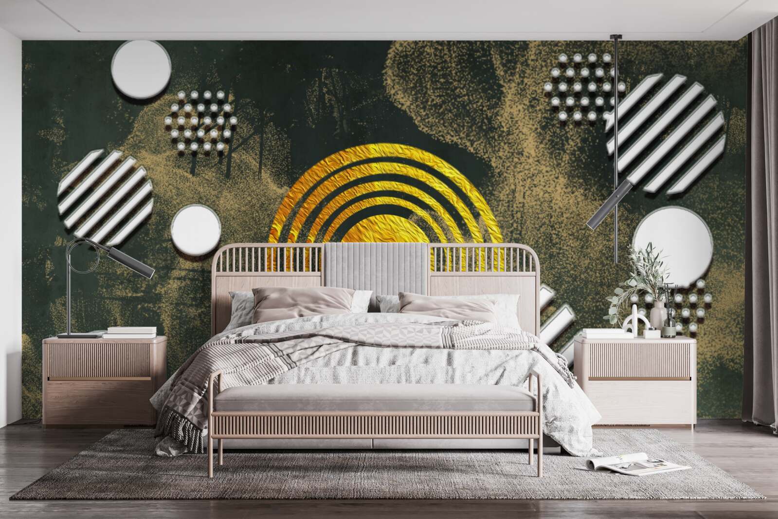 Fotobehang samensmelting van verschillende vormen op een mistige achtergrond