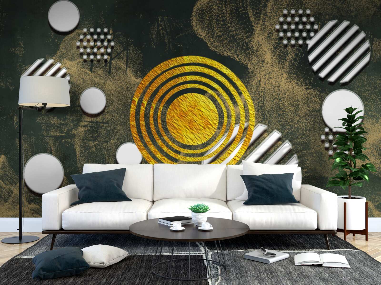 Fotobehang samensmelting van verschillende vormen op een mistige achtergrond