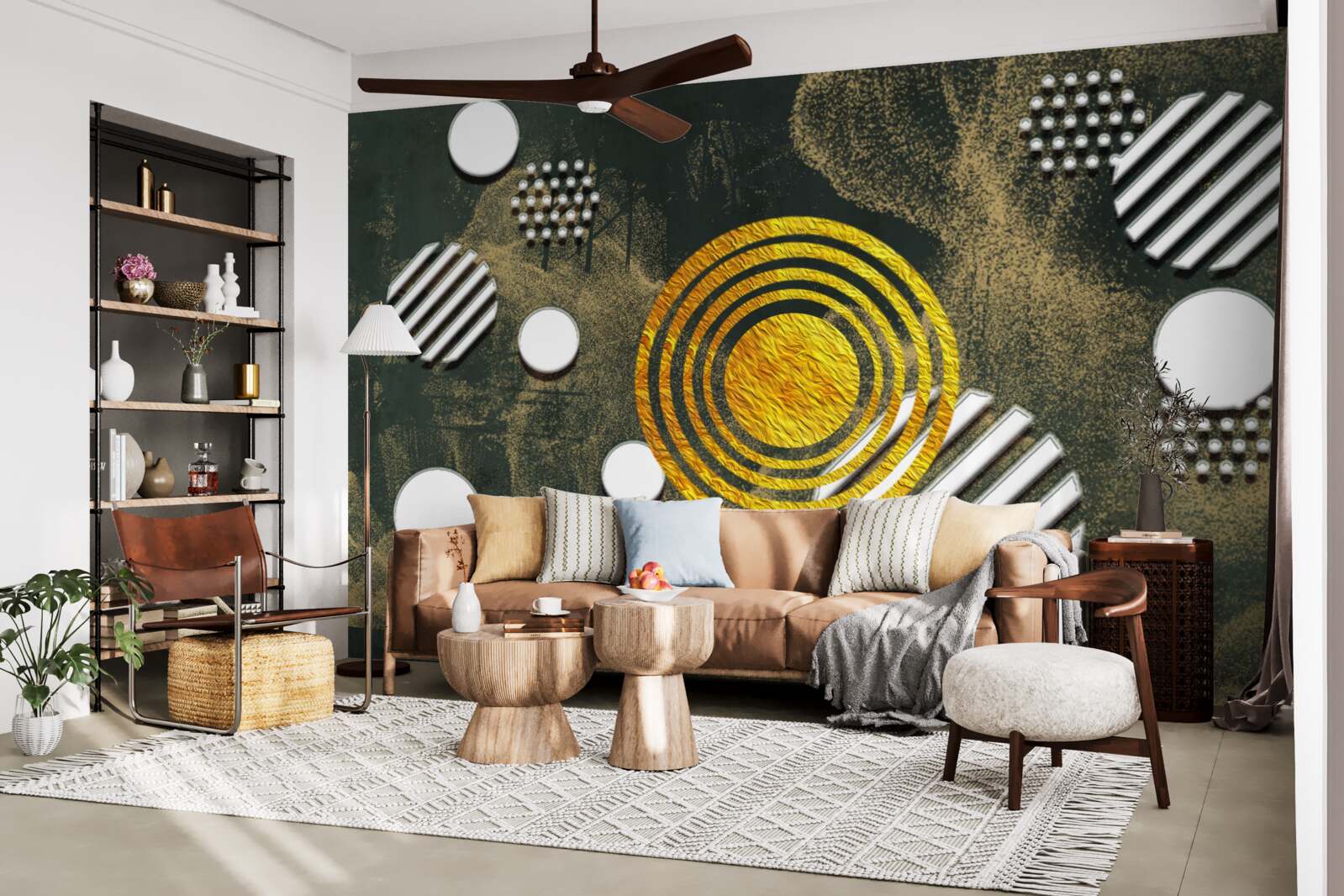 Fotobehang samensmelting van verschillende vormen op een mistige achtergrond