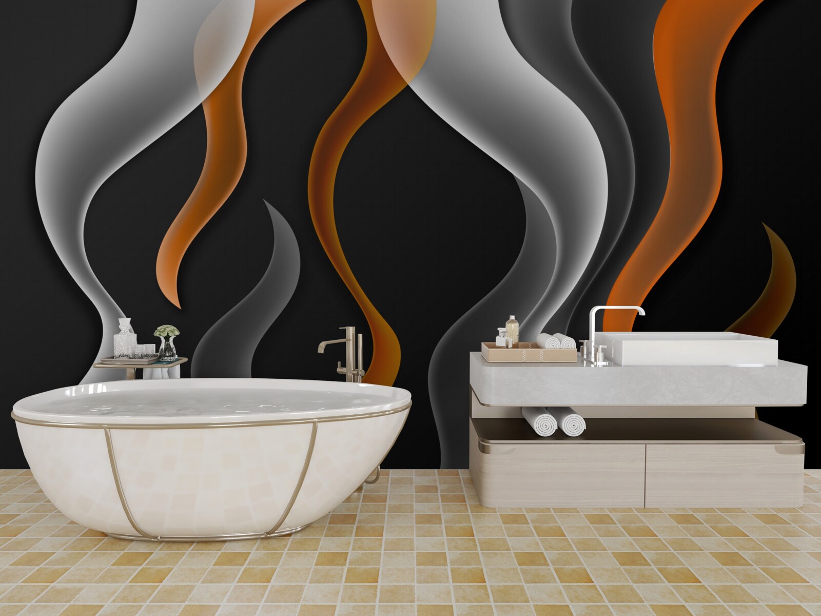 Fotobehang golven van grijze en bruine tinten