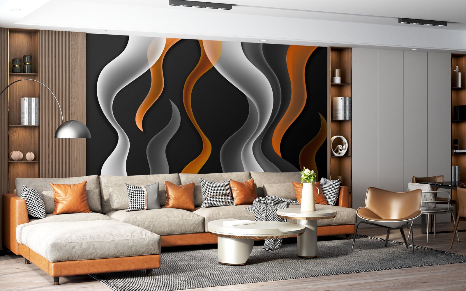 Fotobehang golven van grijze en bruine tinten