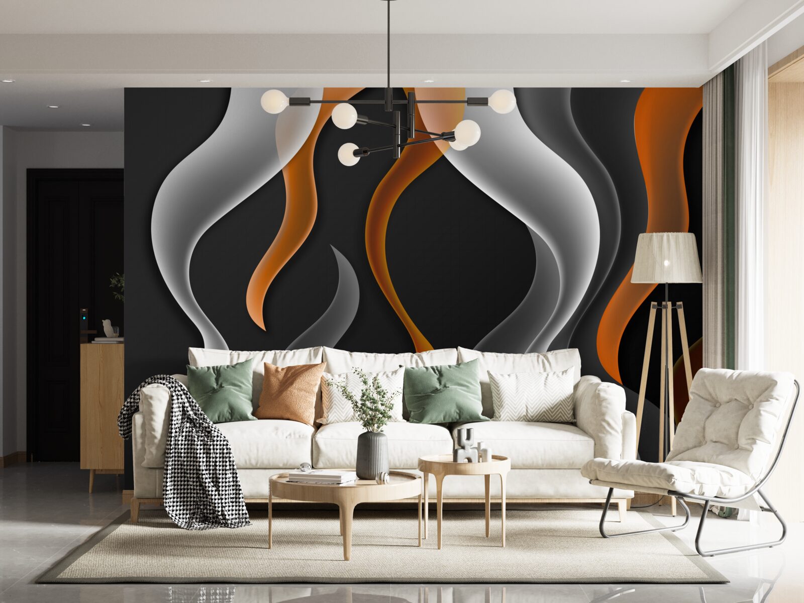 Fotobehang golven van grijze en bruine tinten