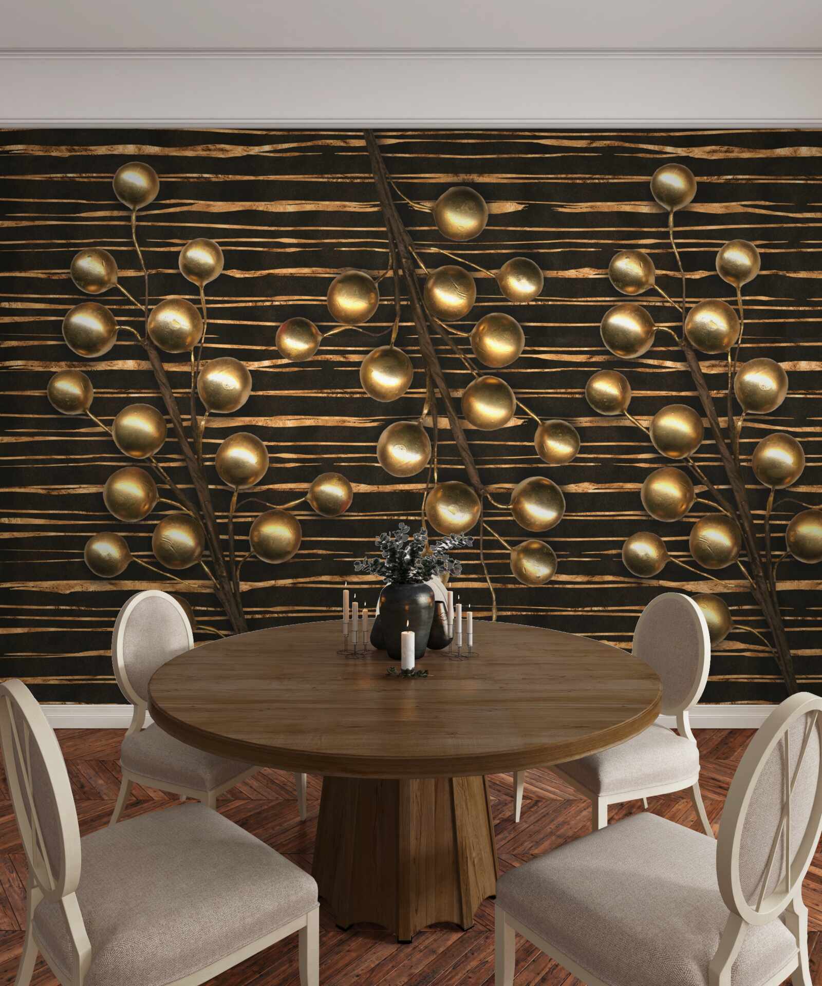 Fotobehang gouden parels op een bruine achtergrond