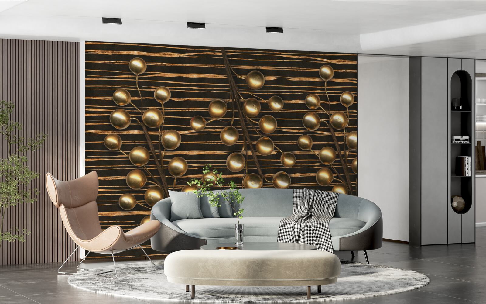 Fotobehang gouden parels op een bruine achtergrond