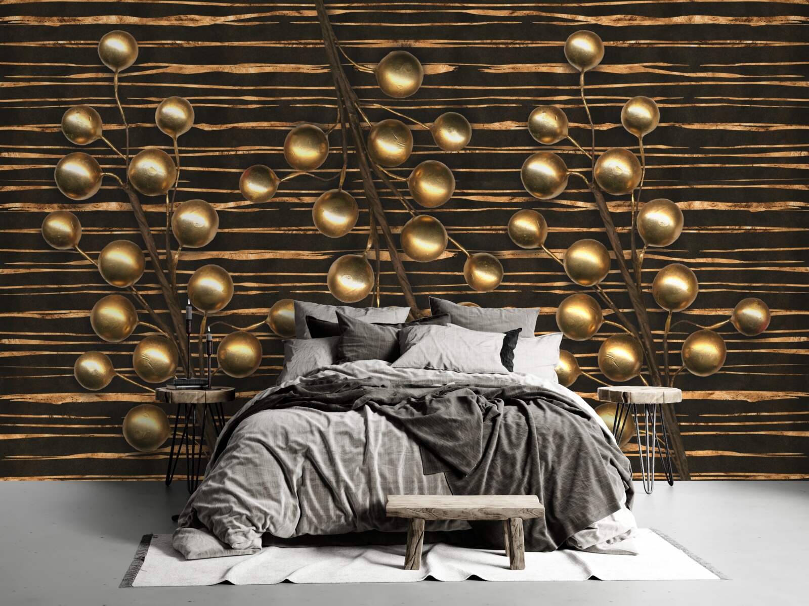 Fotobehang gouden parels op een bruine achtergrond