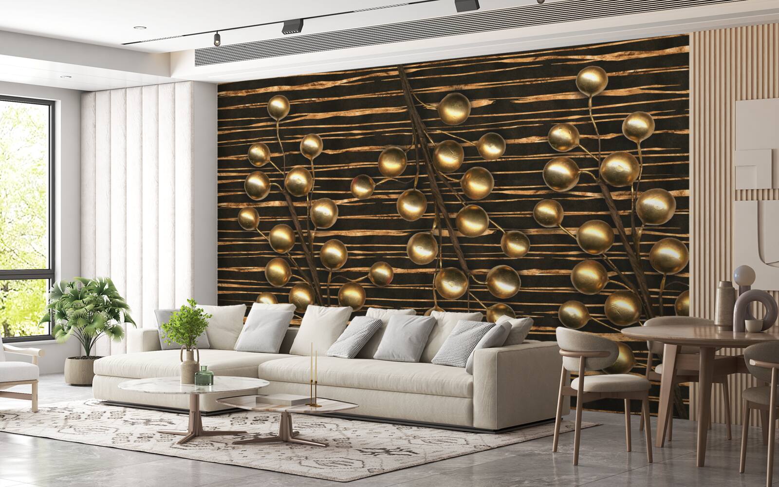 Fotobehang gouden parels op een bruine achtergrond