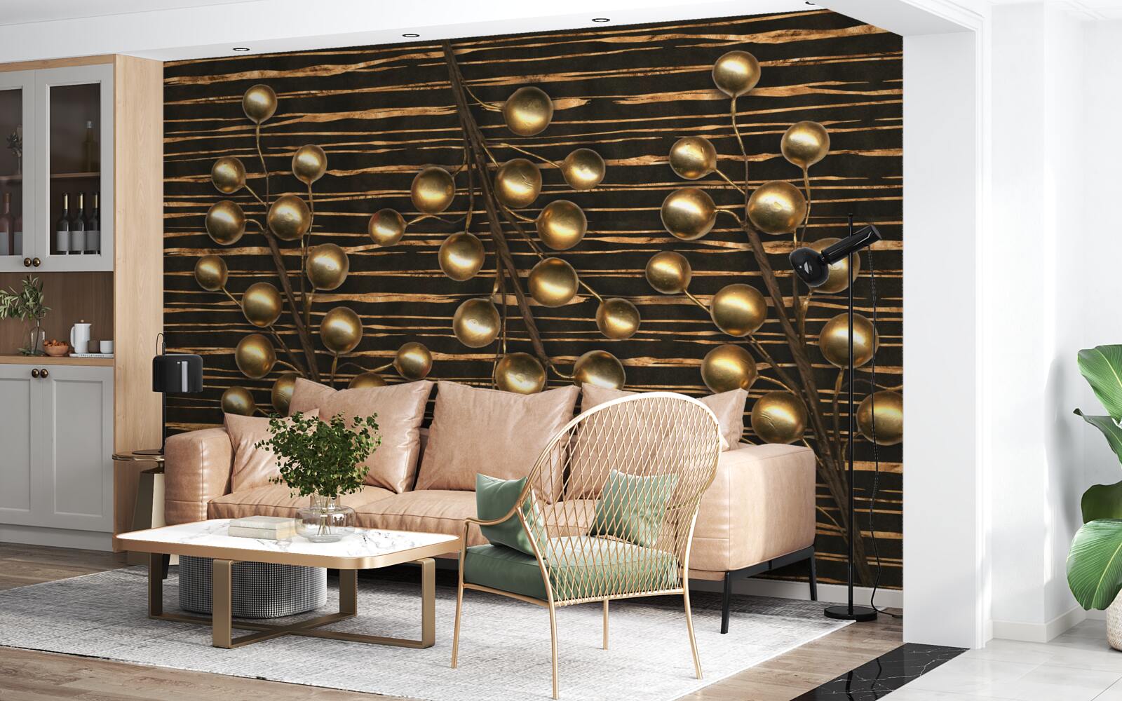 Fotobehang gouden parels op een bruine achtergrond