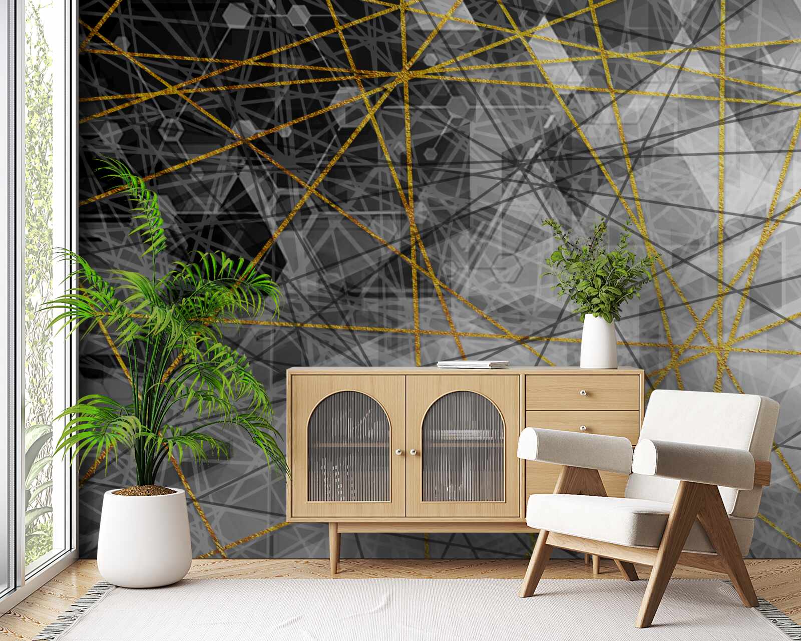 Fotobehang gouddraad en stenen