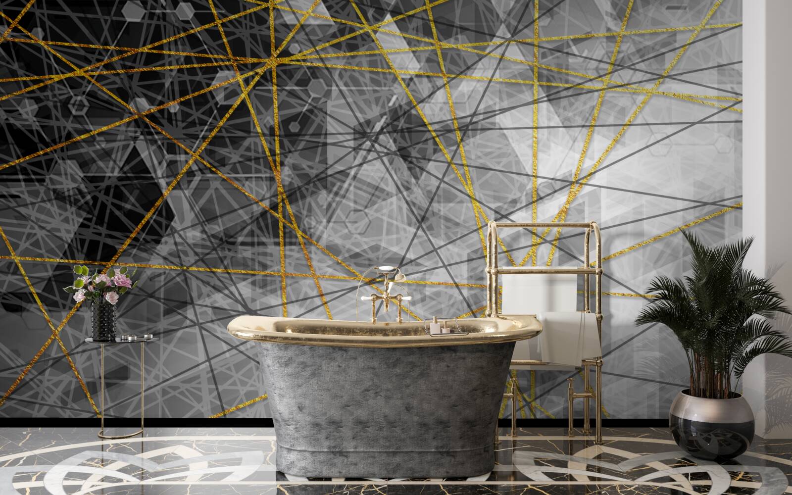 Fotobehang gouddraad en stenen