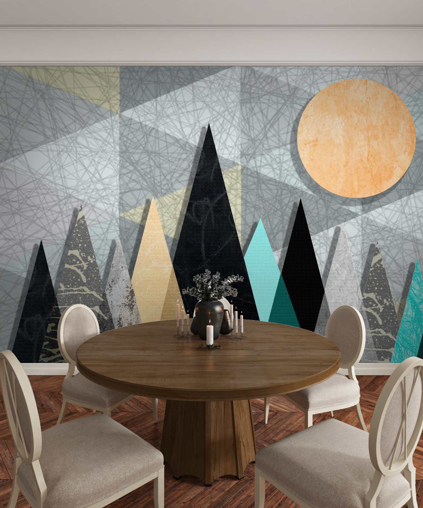 Fotobehang zonsondergang boven een dennenbos