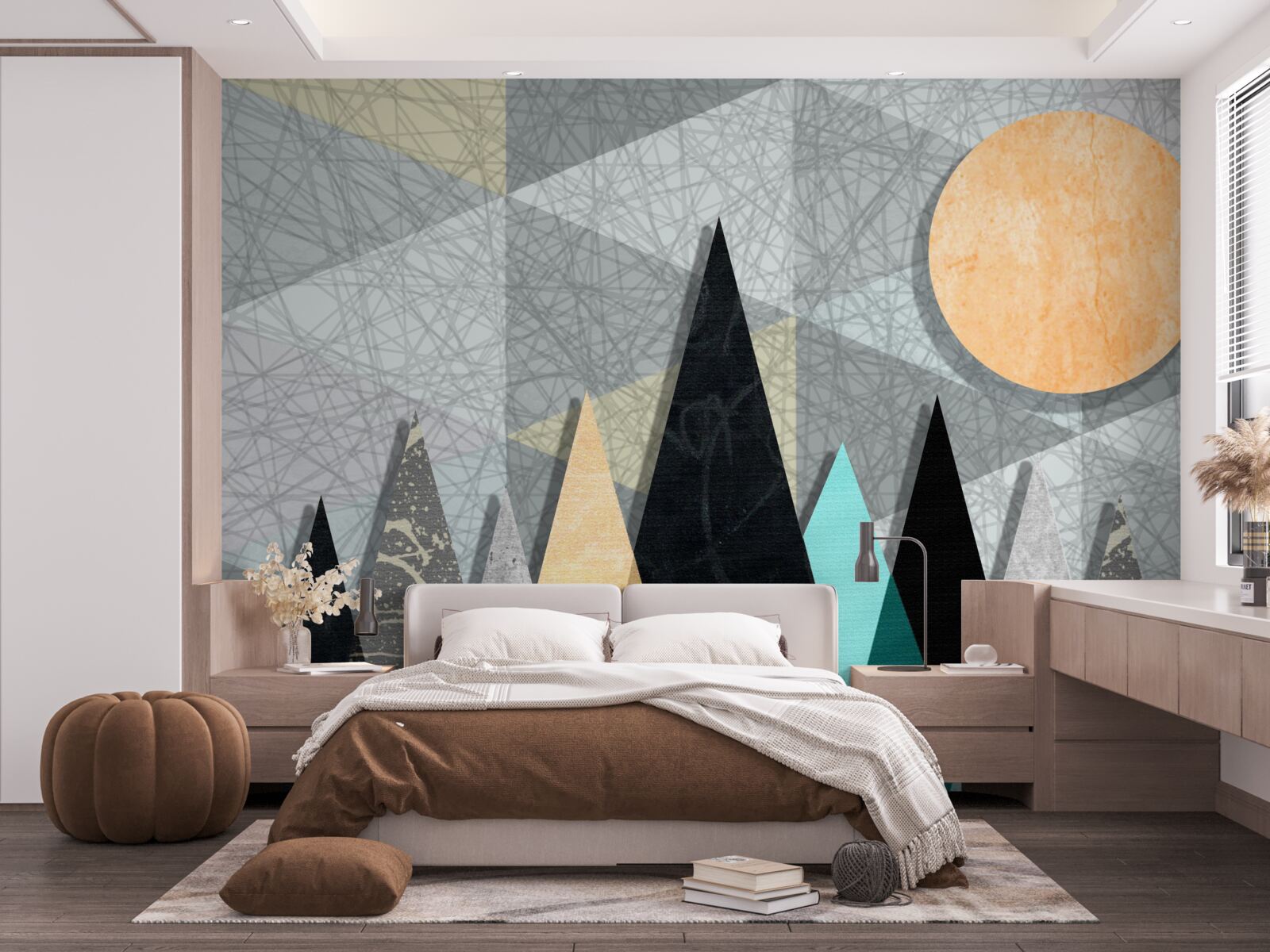 Fotobehang zonsondergang boven een dennenbos