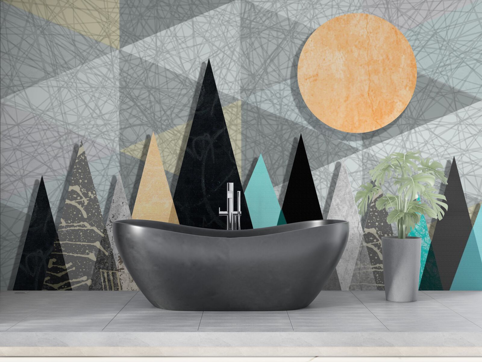 Fotobehang zonsondergang boven een dennenbos