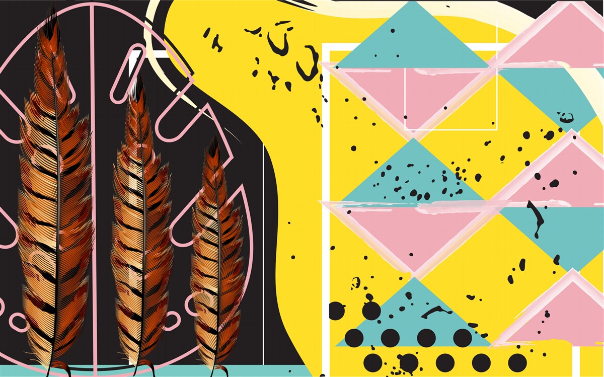 Fotobehang geometrische vormen op de achtergrond springen eruit achter de gele spikes