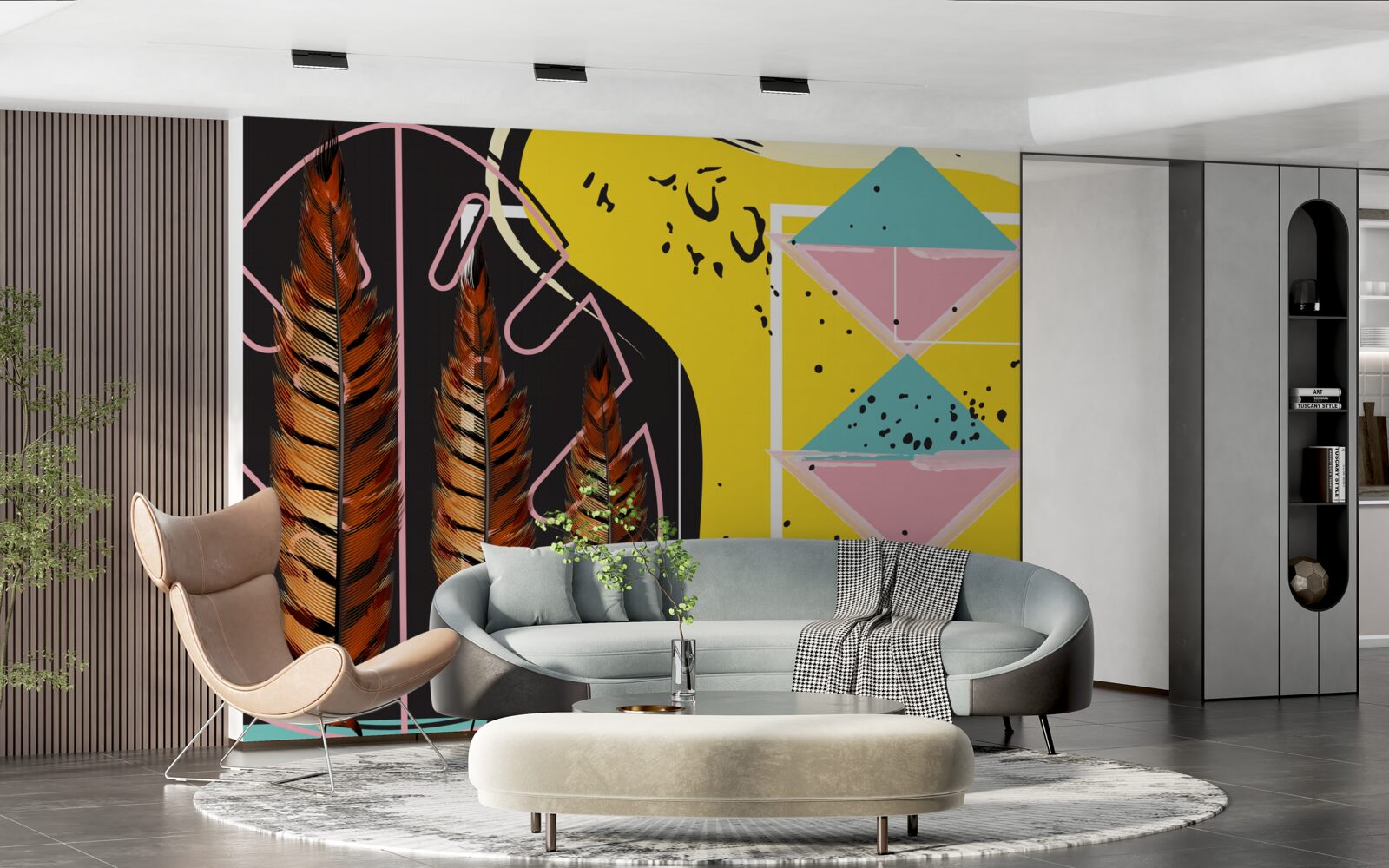 Fotobehang geometrische vormen op de achtergrond springen eruit achter de gele spikes