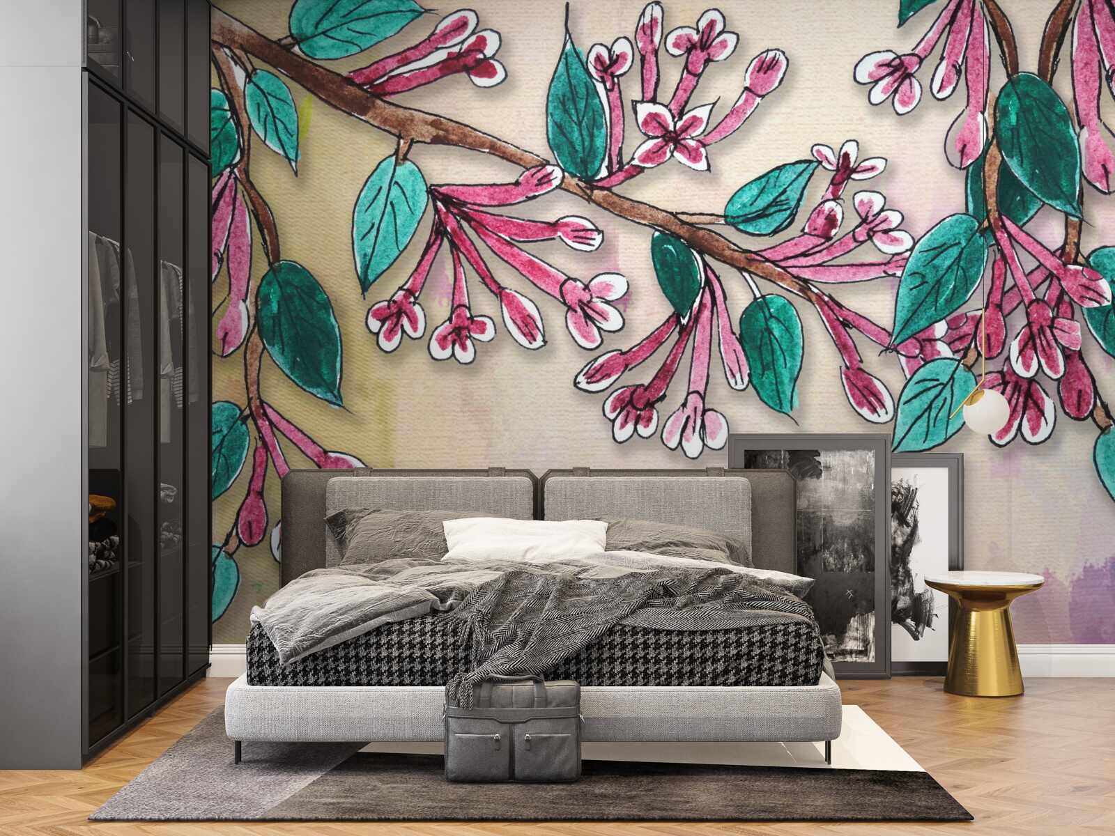 Fotobehang sakura tak bloeit en laat een