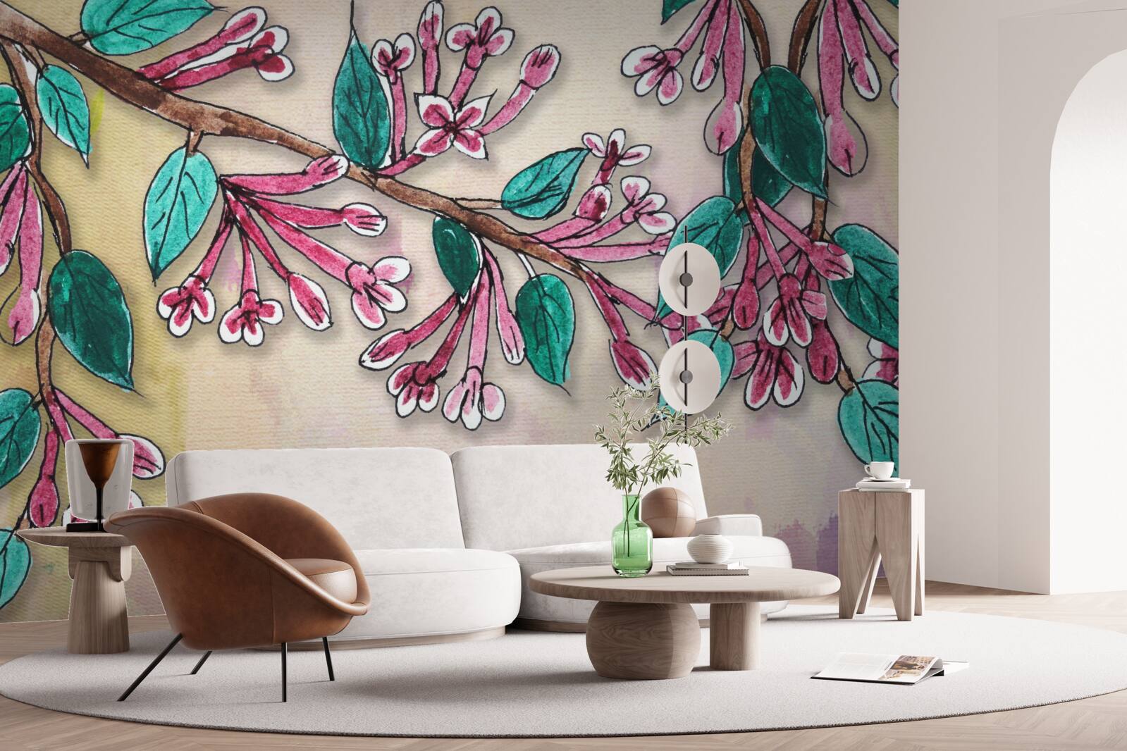 Fotobehang sakura tak bloeit en laat een