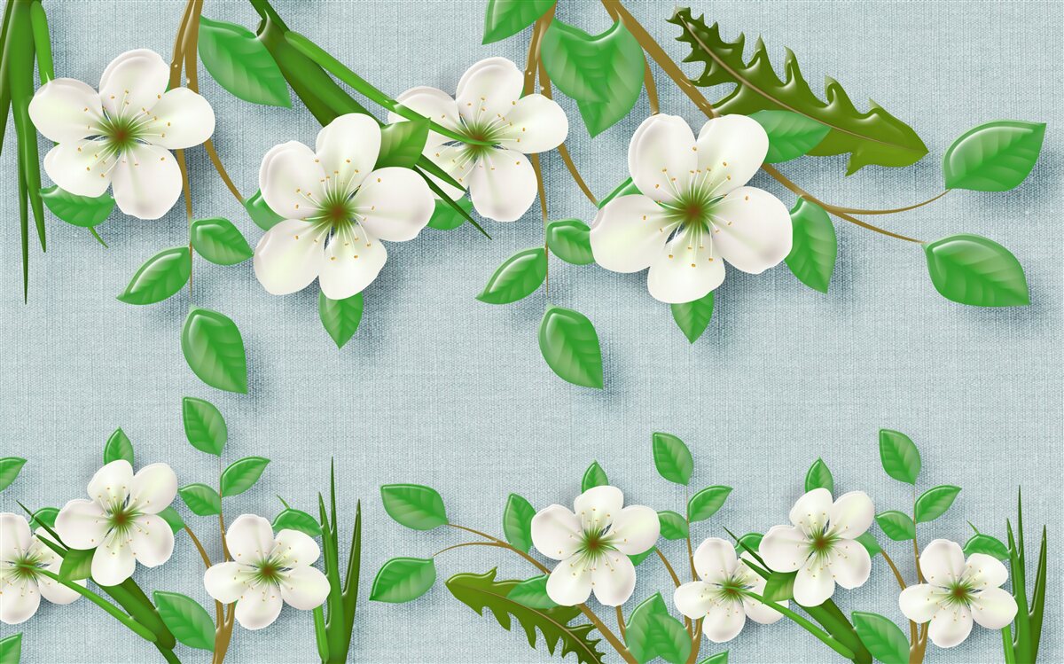 Fotobehang bloeiende bomen in de lente tegen een blauwe lucht