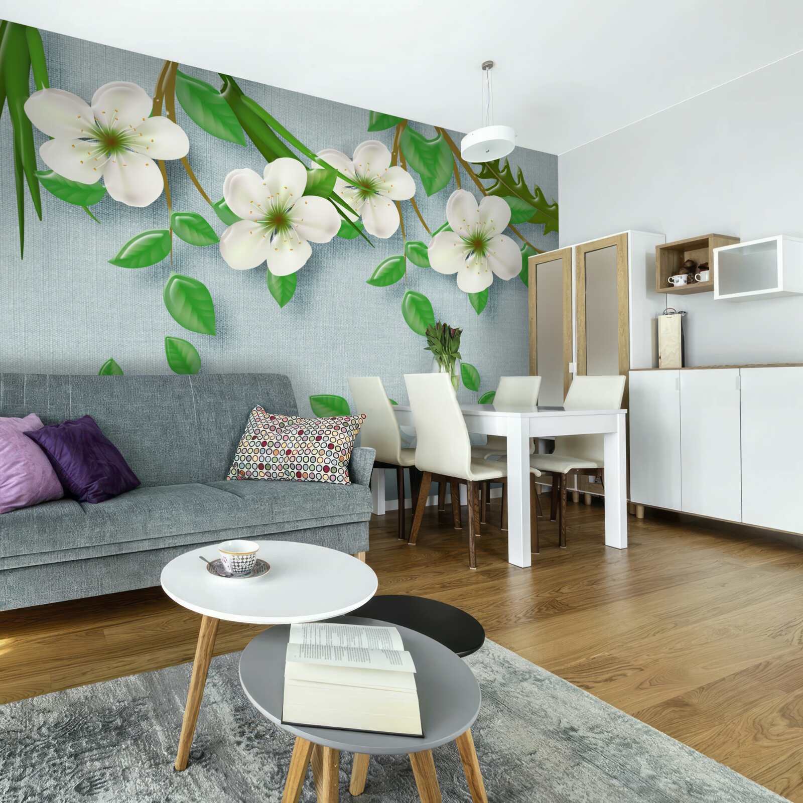 Fotobehang bloeiende bomen in de lente tegen een blauwe lucht