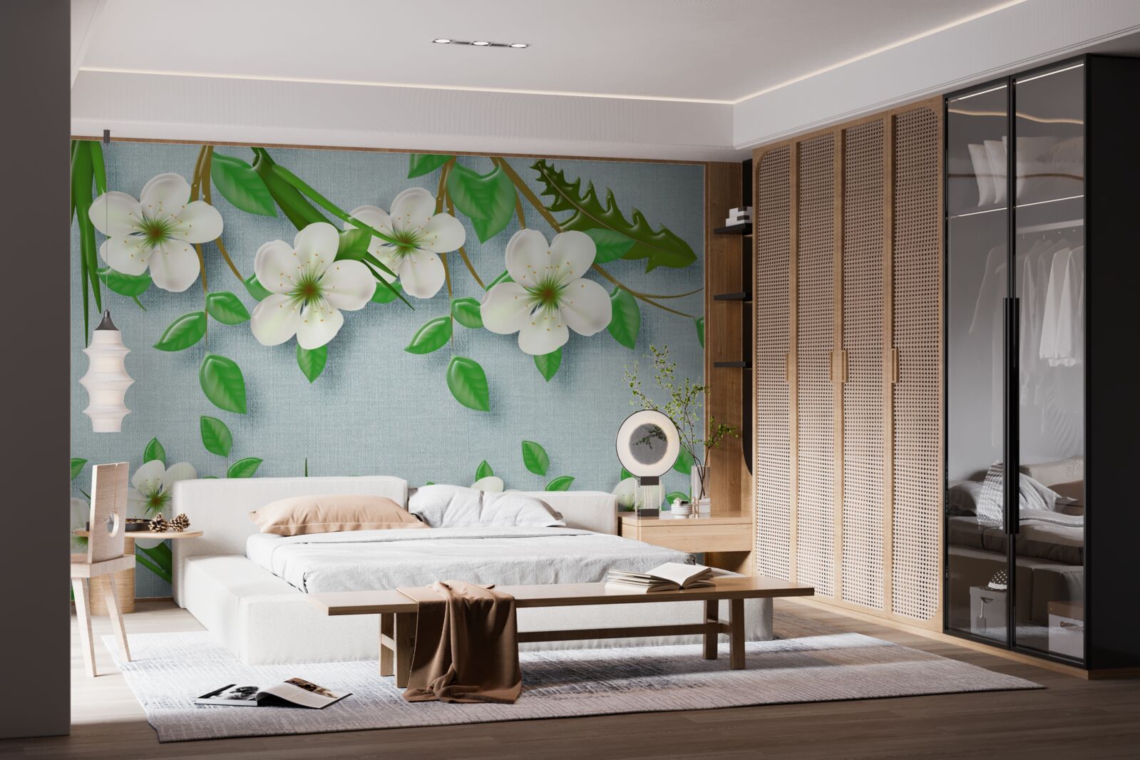 Fotobehang bloeiende bomen in de lente tegen een blauwe lucht