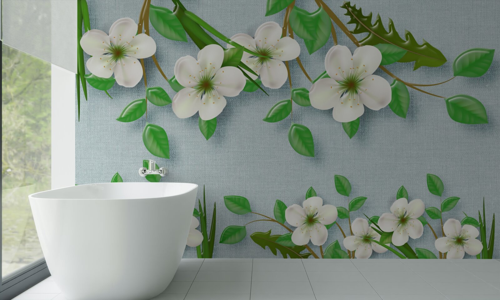 Fotobehang bloeiende bomen in de lente tegen een blauwe lucht