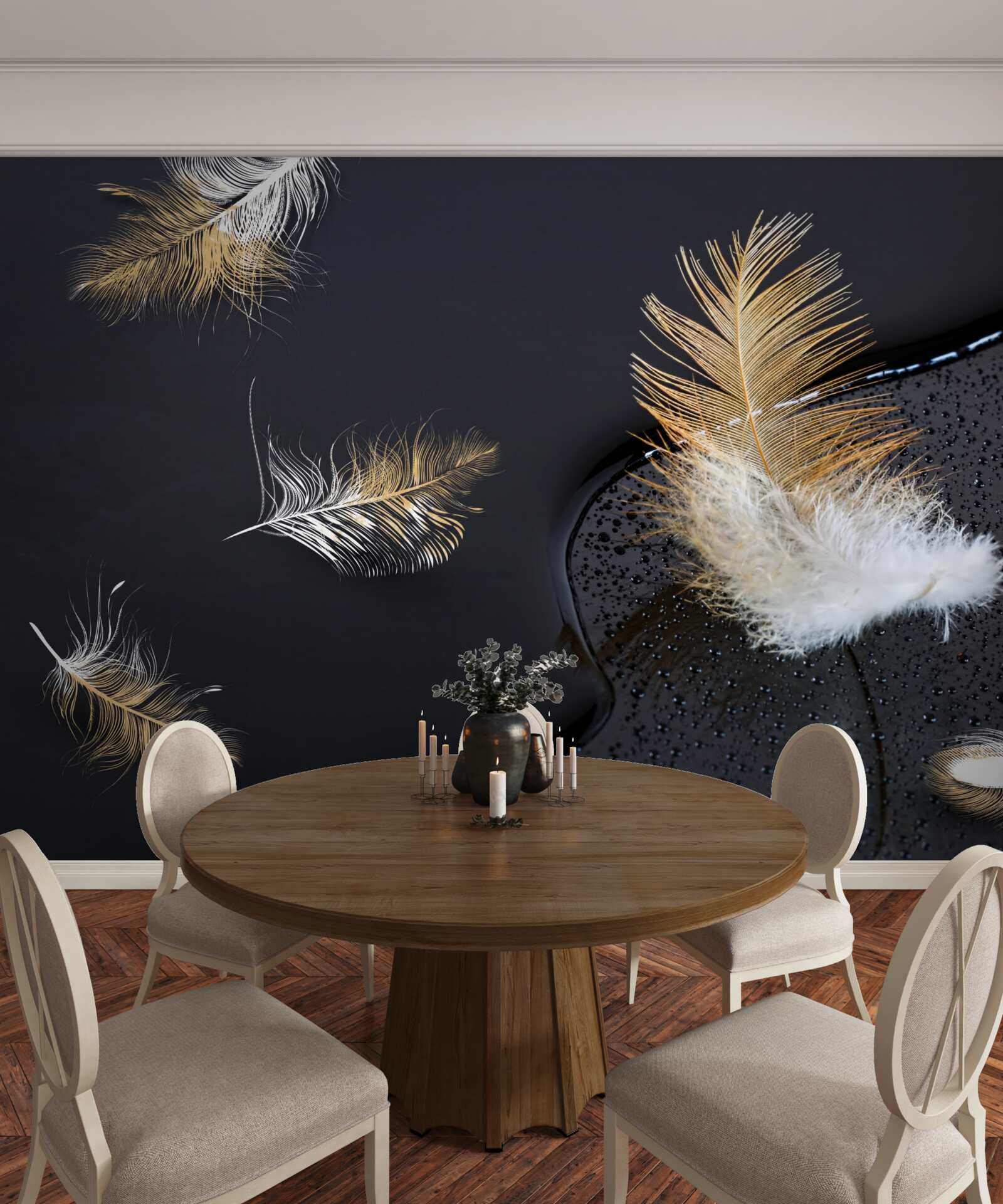 Fotobehang zacht dons in sneeuwwit en goud