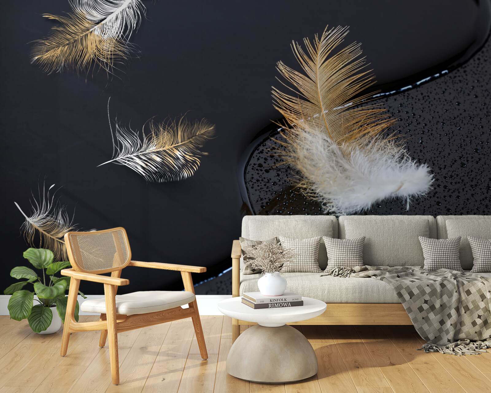 Fotobehang zacht dons in sneeuwwit en goud