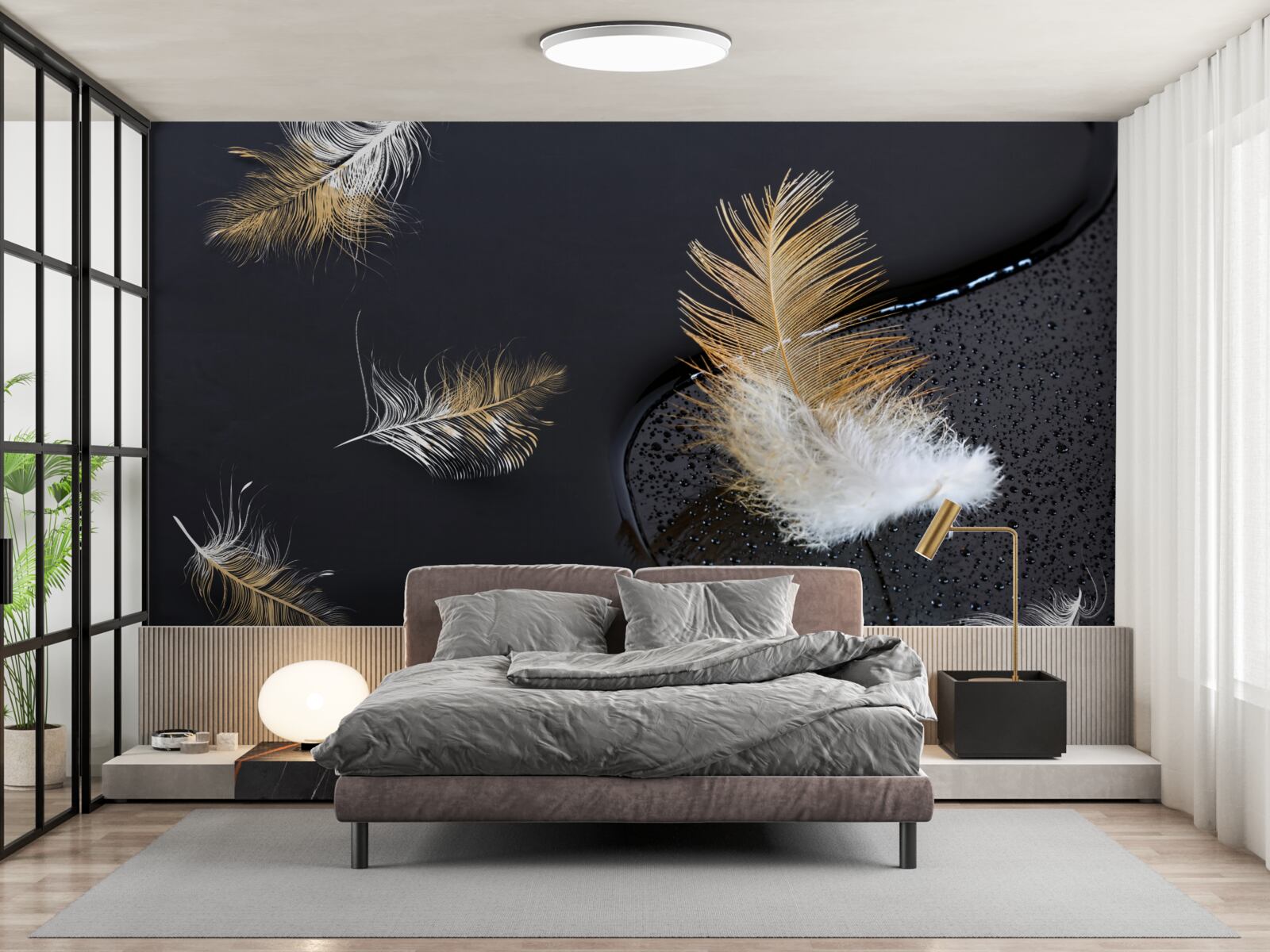 Fotobehang zacht dons in sneeuwwit en goud