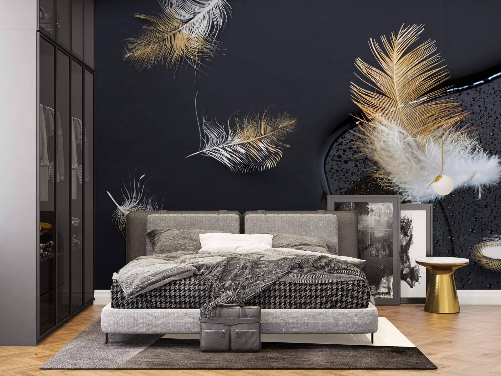 Fotobehang zacht dons in sneeuwwit en goud