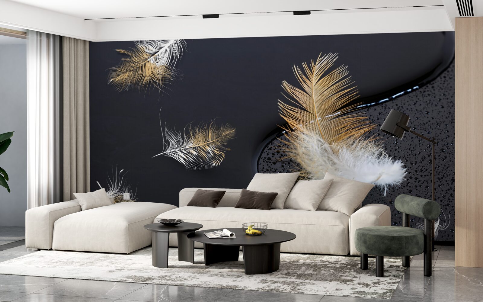 Fotobehang zacht dons in sneeuwwit en goud