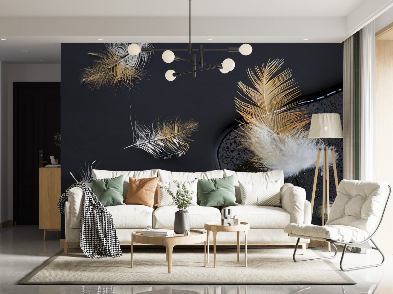 Fotobehang zacht dons in sneeuwwit en goud