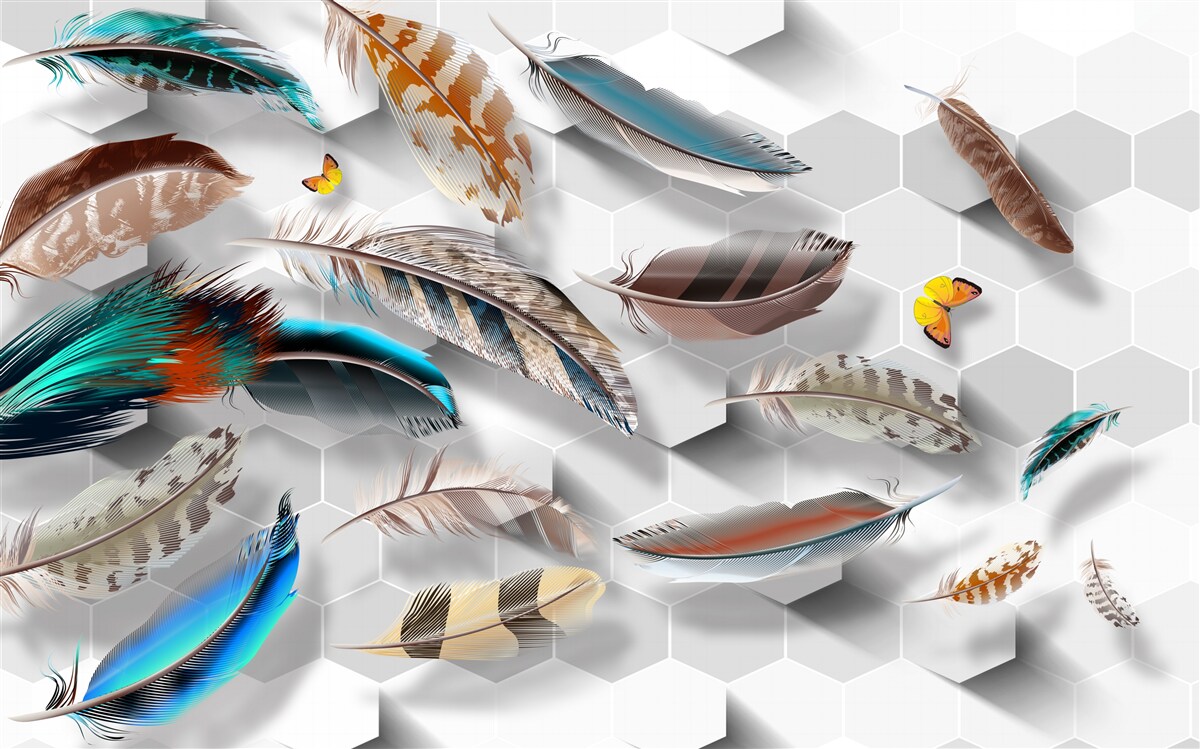 Fotobehang set decoratieve veren