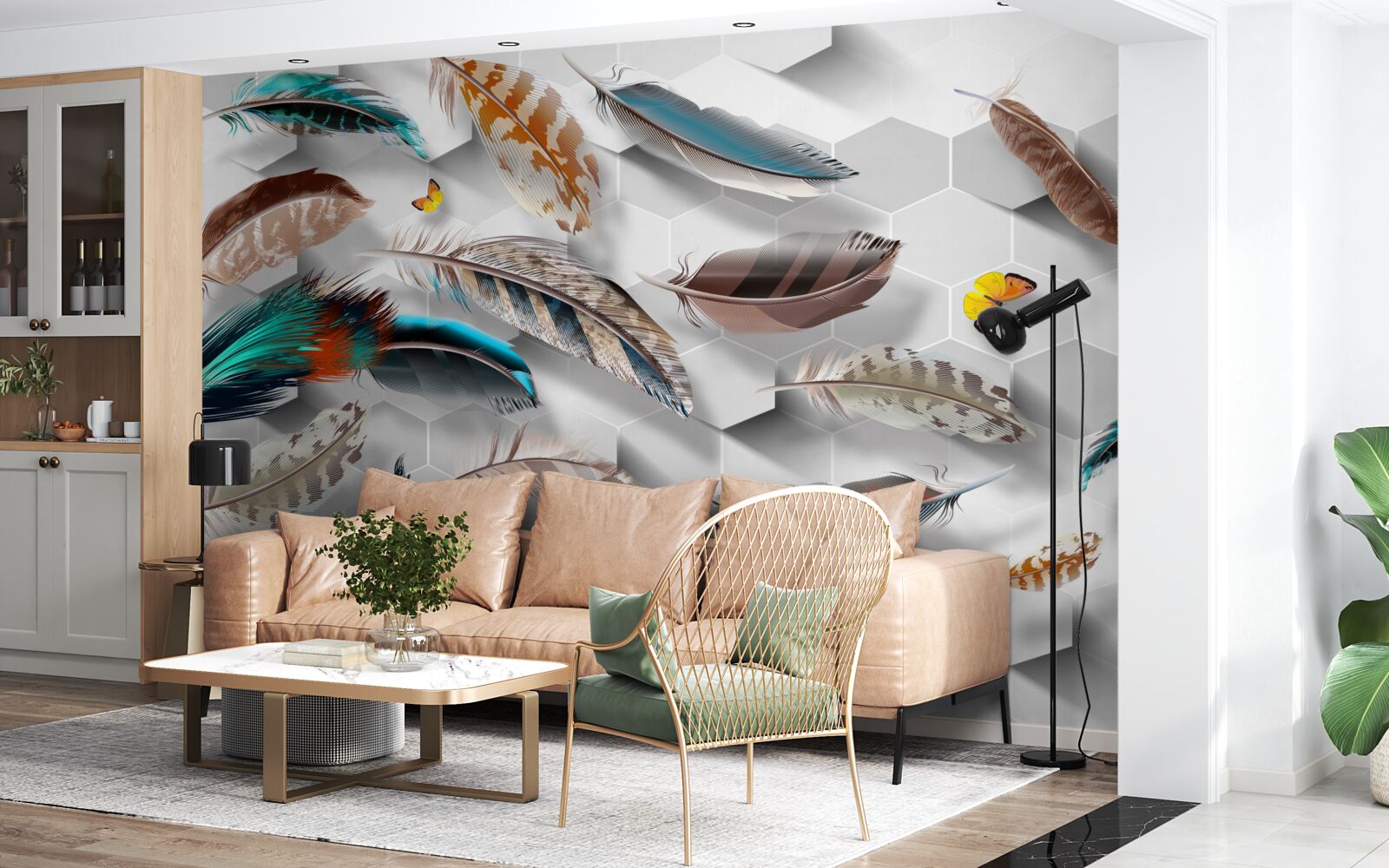 Fotobehang set decoratieve veren