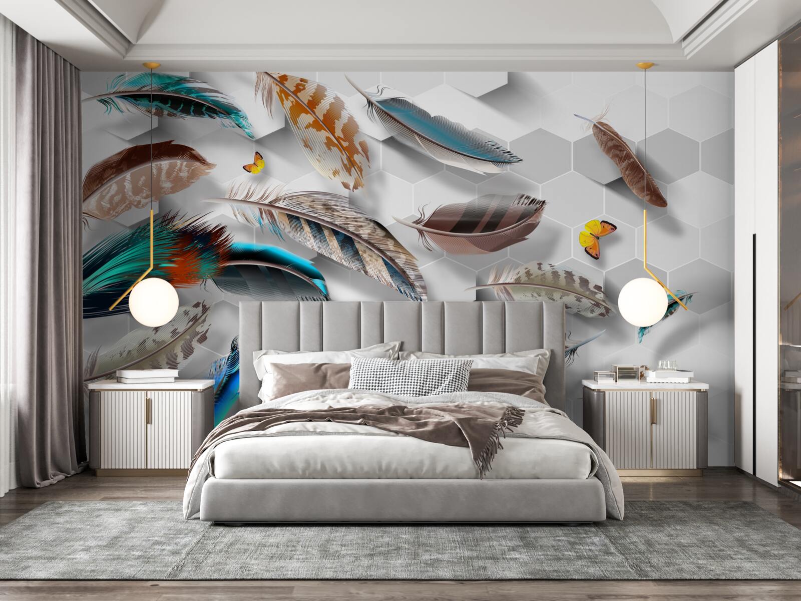 Fotobehang set decoratieve veren