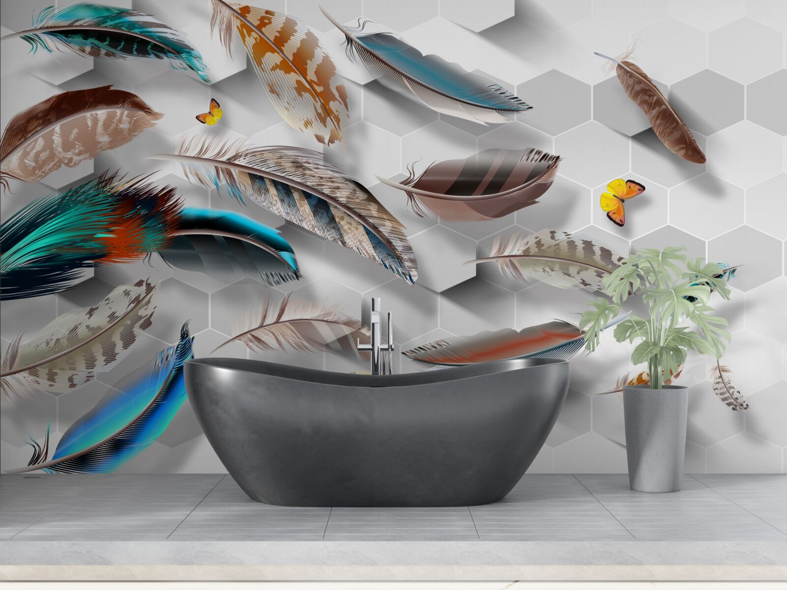 Fotobehang set decoratieve veren