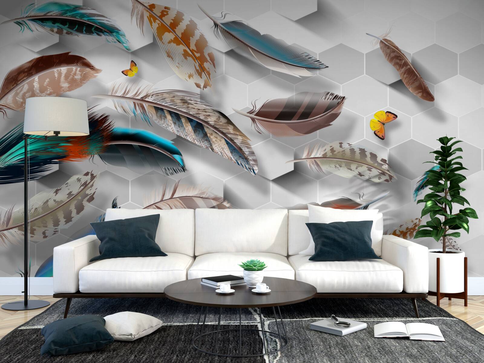 Fotobehang set decoratieve veren