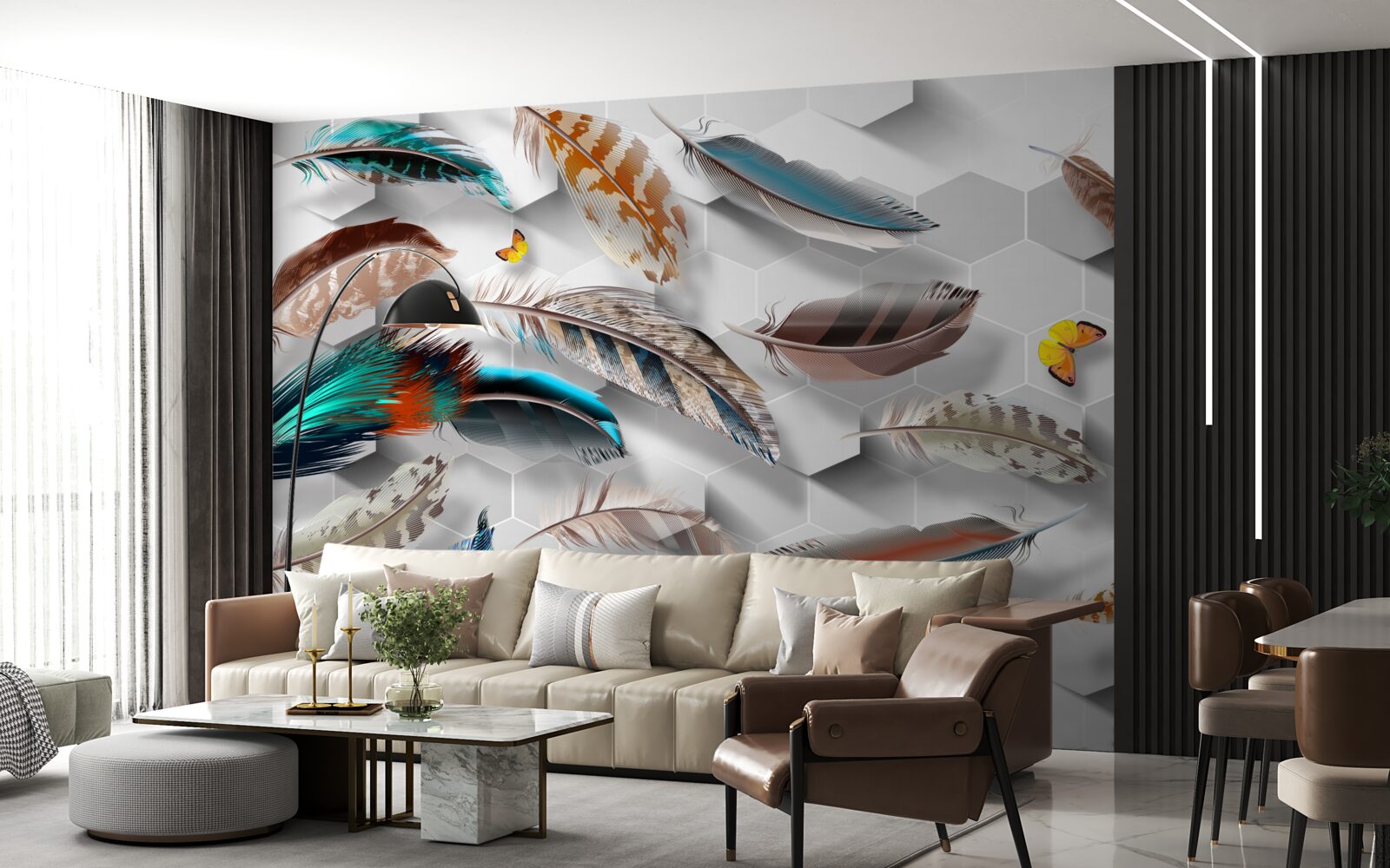 Fotobehang set decoratieve veren